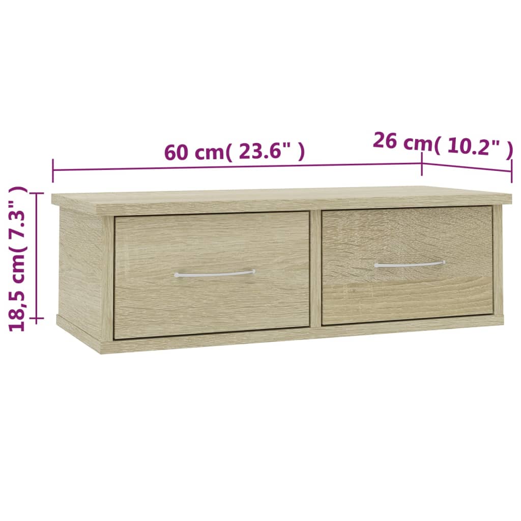 800588 vidaXL Wall-mounted Drawer Shelf Sonoma Oak 60x26x18,5 cm Engineered Wood