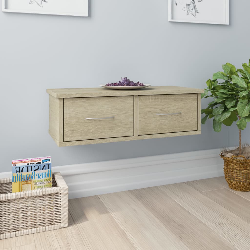 vidaXL Wall-mounted Drawer Shelf Sonoma Oak 60x26x18.5 cm Engineered Wood