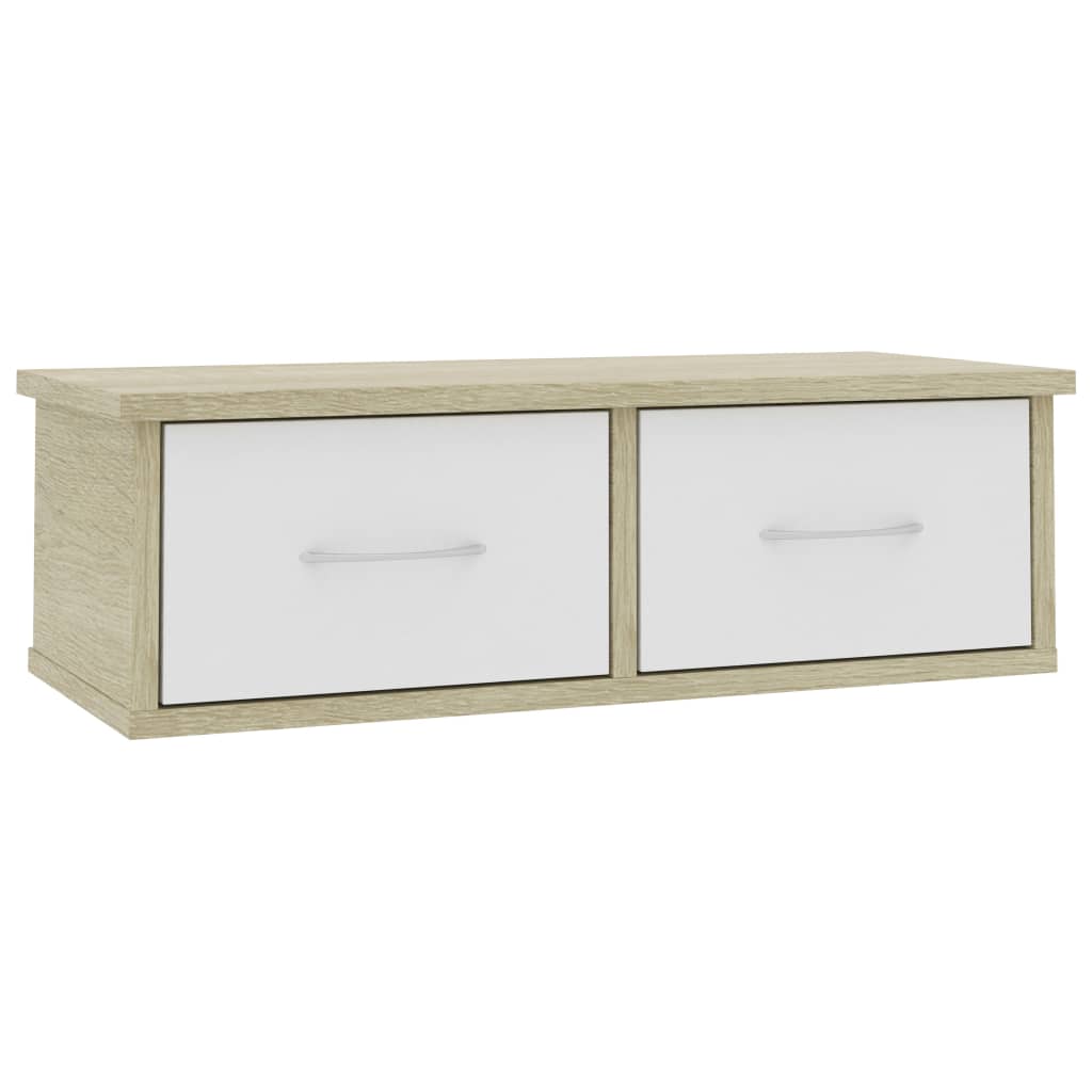 vidaXL Wall-mounted Drawer Shelf White and Sonoma Oak 60x26x18.5 cm Engineered Wood