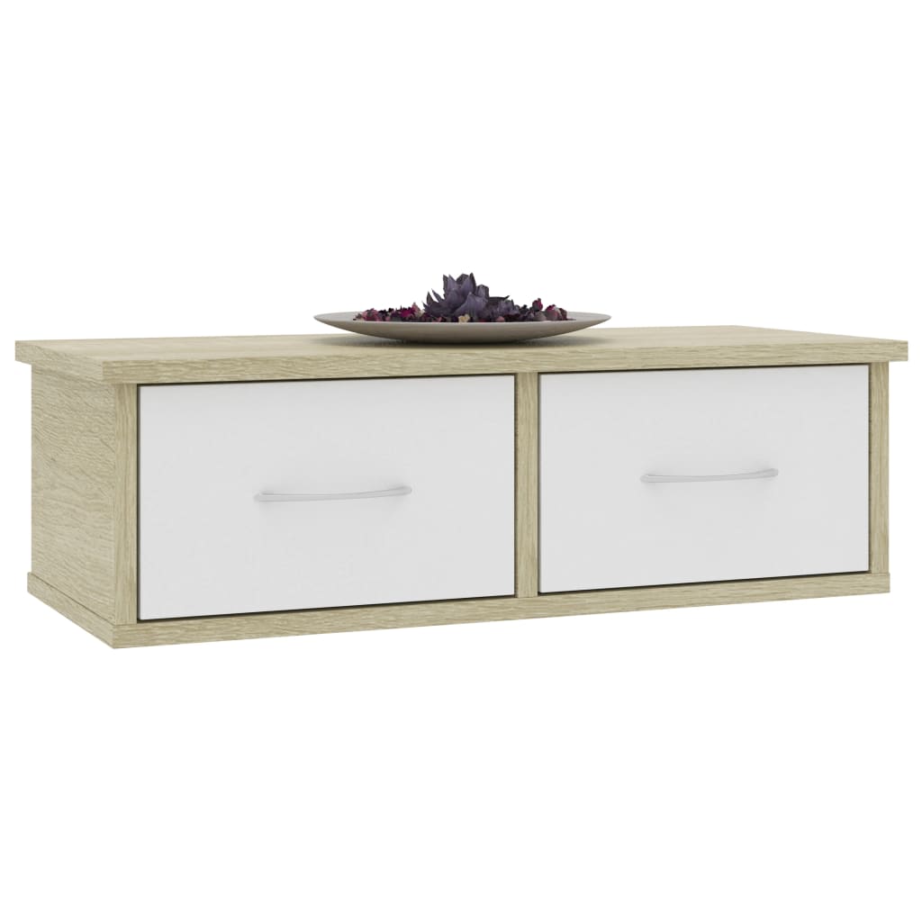 vidaXL Wall-mounted Drawer Shelf White and Sonoma Oak 60x26x18.5 cm Engineered Wood