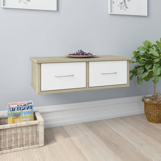 vidaXL Wall-mounted Drawer Shelf White and Sonoma Oak 60x26x18.5 cm Engineered Wood