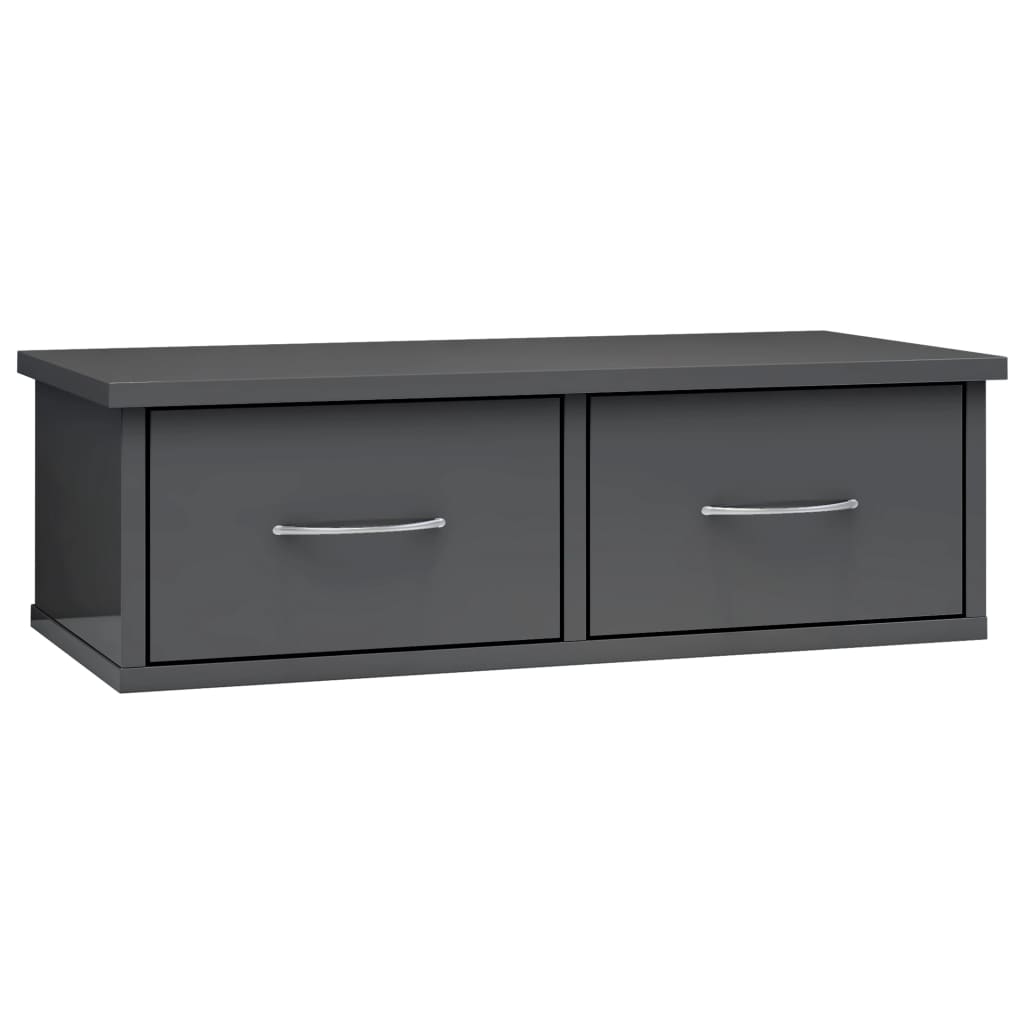 vidaXL Wall-mounted Drawer Shelf High Gloss Grey 60x26x18.5 cm Engineered Wood