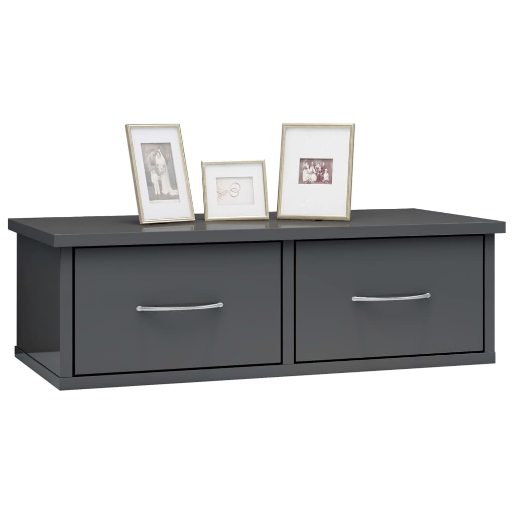 Wall-mounted Drawer Shelf High Gloss Grey 60x26x18.5 cm Engineered Wood