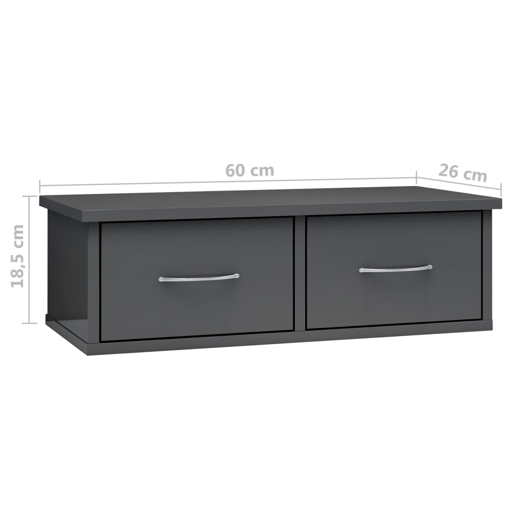 Wall-mounted Drawer Shelf High Gloss Grey 60x26x18.5 cm Engineered Wood