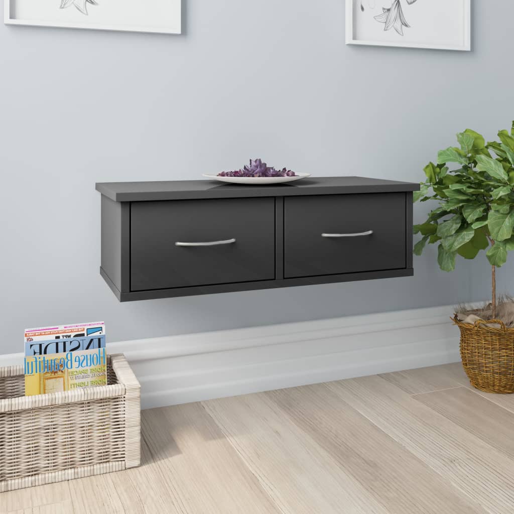 Wall-mounted Drawer Shelf High Gloss Grey 60x26x18.5 cm Engineered Wood