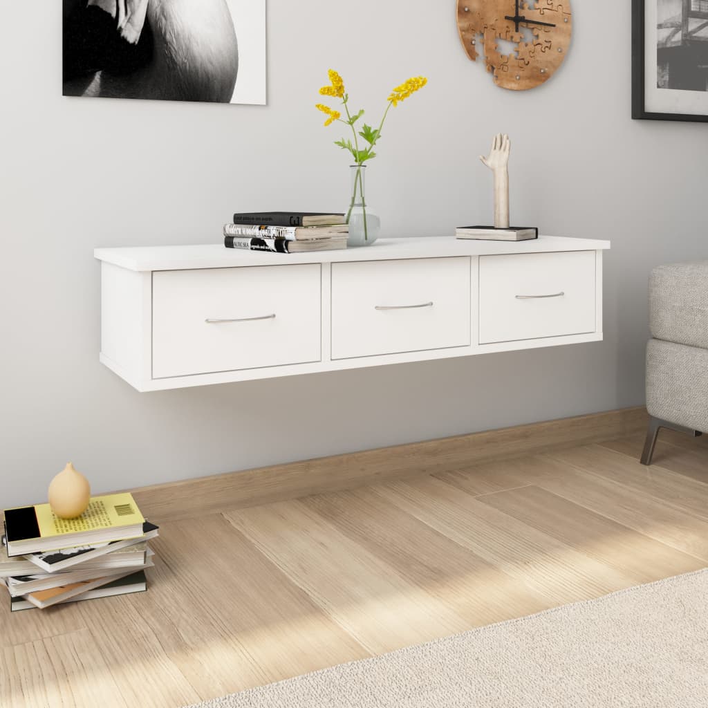 800594 vidaXL Wall-mounted Drawer Shelf White 88x26x18,5 cm Engineered Wood
