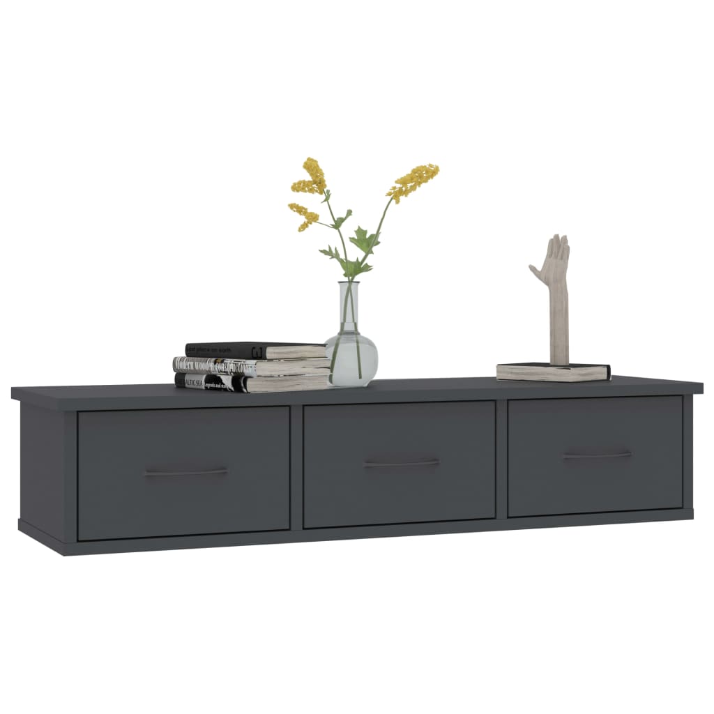 vidaXL Wall-mounted Drawer Shelf Grey 88x26x18.5 cm Engineered Wood