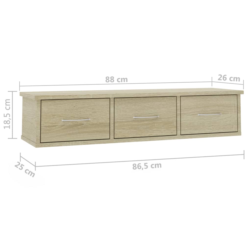 800597 vidaXL Wall-mounted Drawer Shelf Sonoma Oak 88x26x18,5 cm Engineered Wood