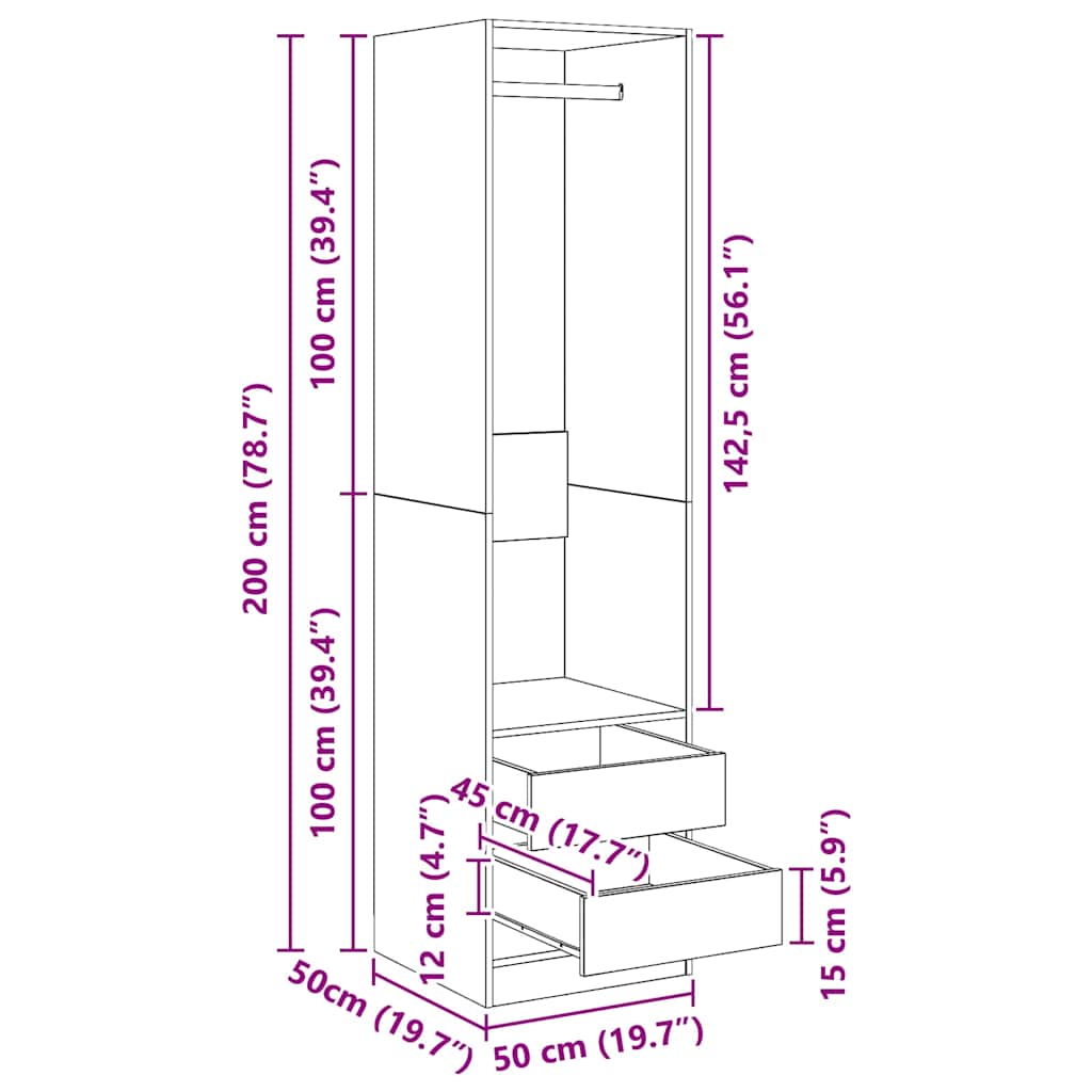 800612 vidaXL Wardrobe with Drawers White 50x50x200 cm Engineered Wood