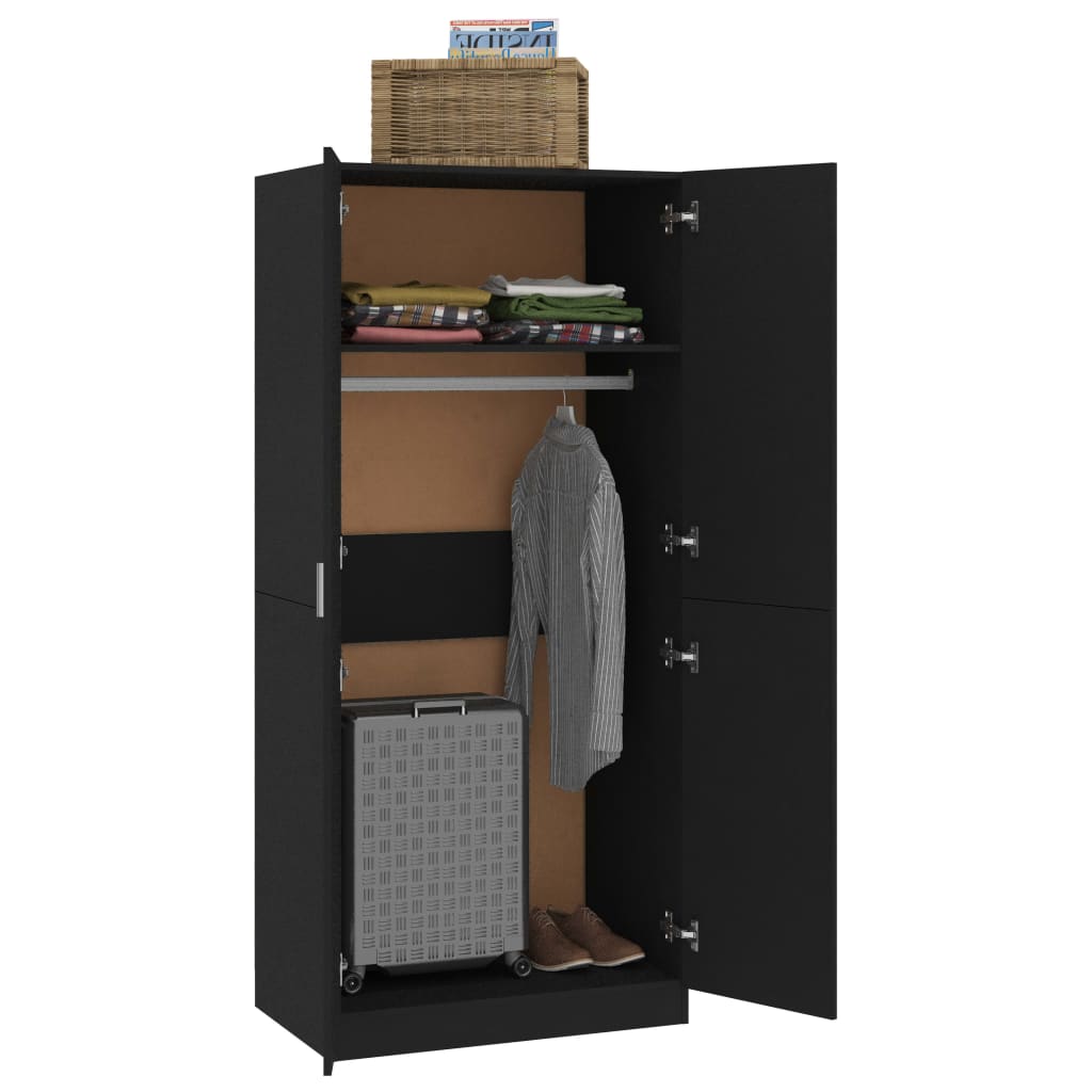 vidaXL Wardrobe Black 80x52x180 cm Engineered Wood