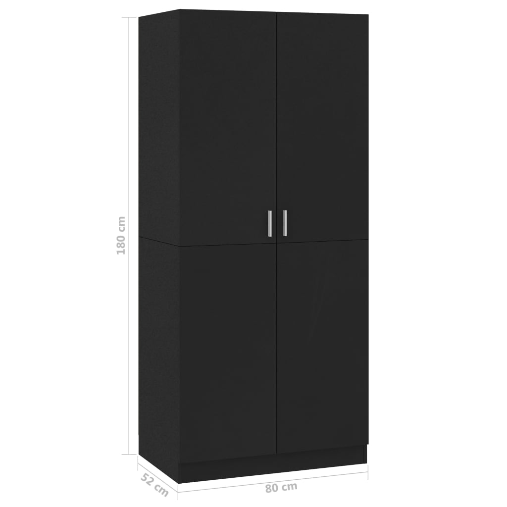 vidaXL Wardrobe Black 80x52x180 cm Engineered Wood