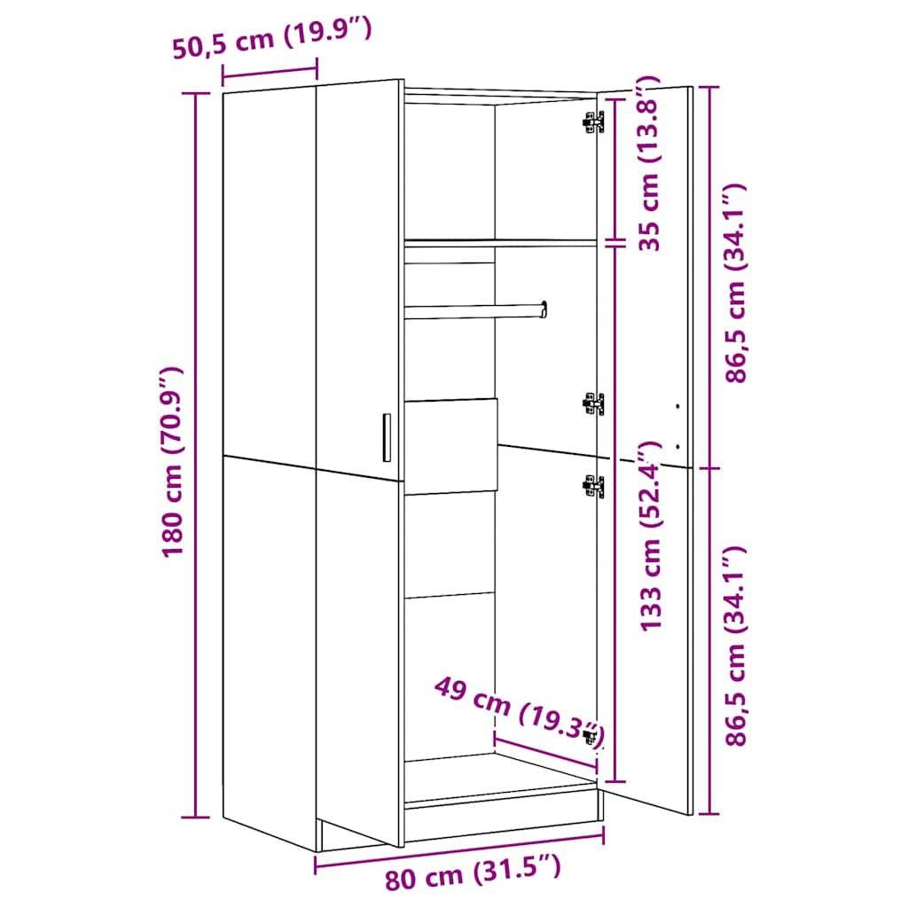 800622 vidaXL Wardrobe Black 80x52x180 cm Engineered Wood
