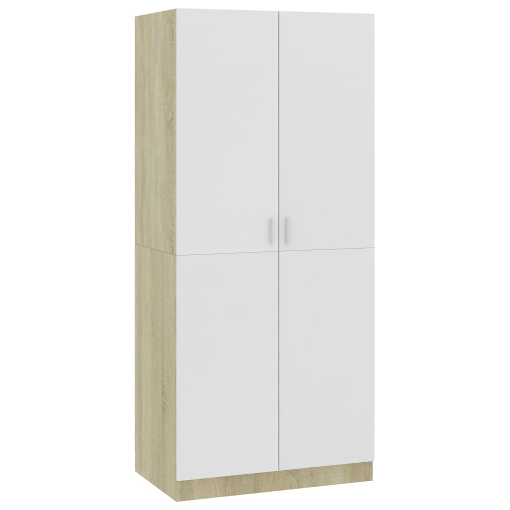 vidaXL Wardrobe White and Sonoma Oak 80x52x180 cm Engineered Wood