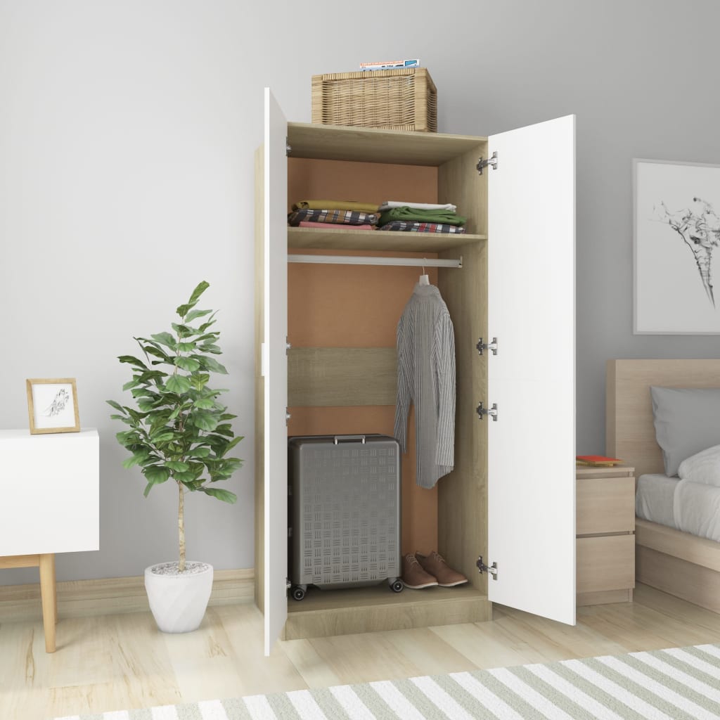 vidaXL Wardrobe White and Sonoma Oak 80x52x180 cm Engineered Wood