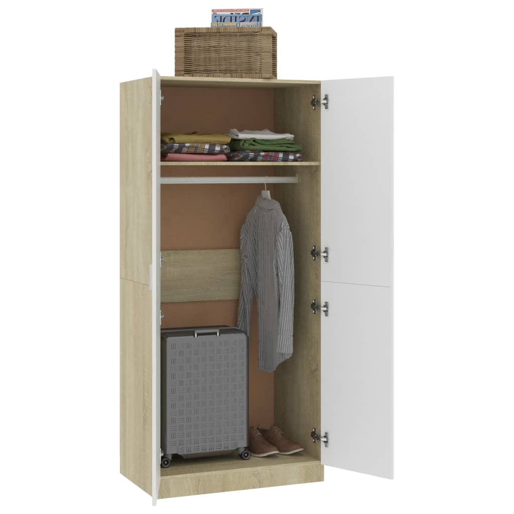 vidaXL Wardrobe White and Sonoma Oak 80x52x180 cm Engineered Wood