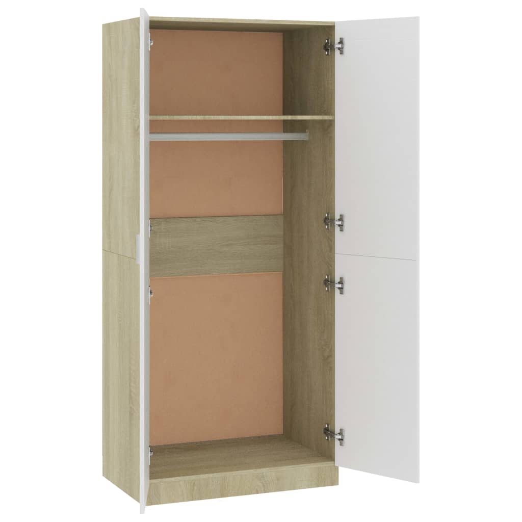 vidaXL Wardrobe White and Sonoma Oak 80x52x180 cm Engineered Wood