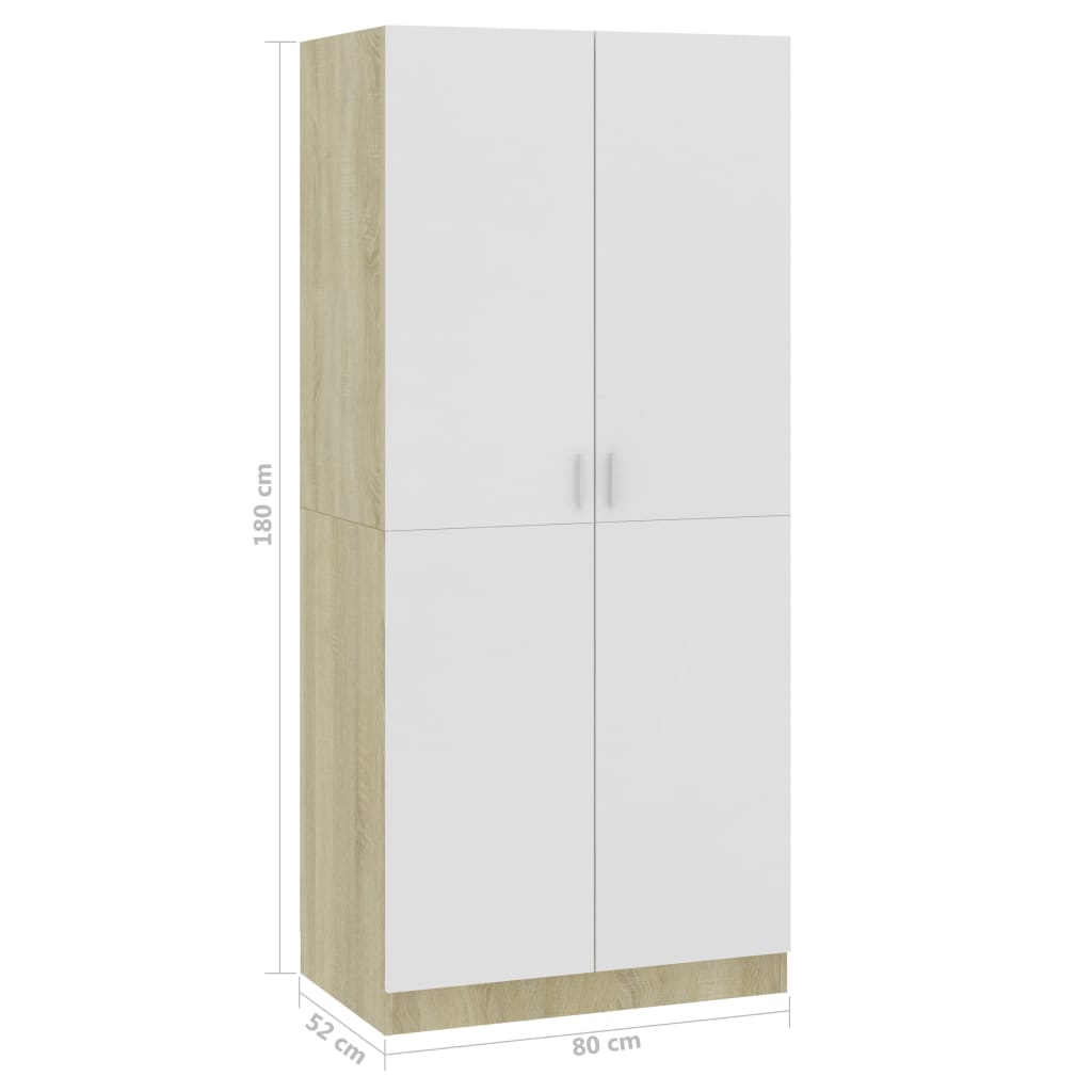 vidaXL Wardrobe White and Sonoma Oak 80x52x180 cm Engineered Wood