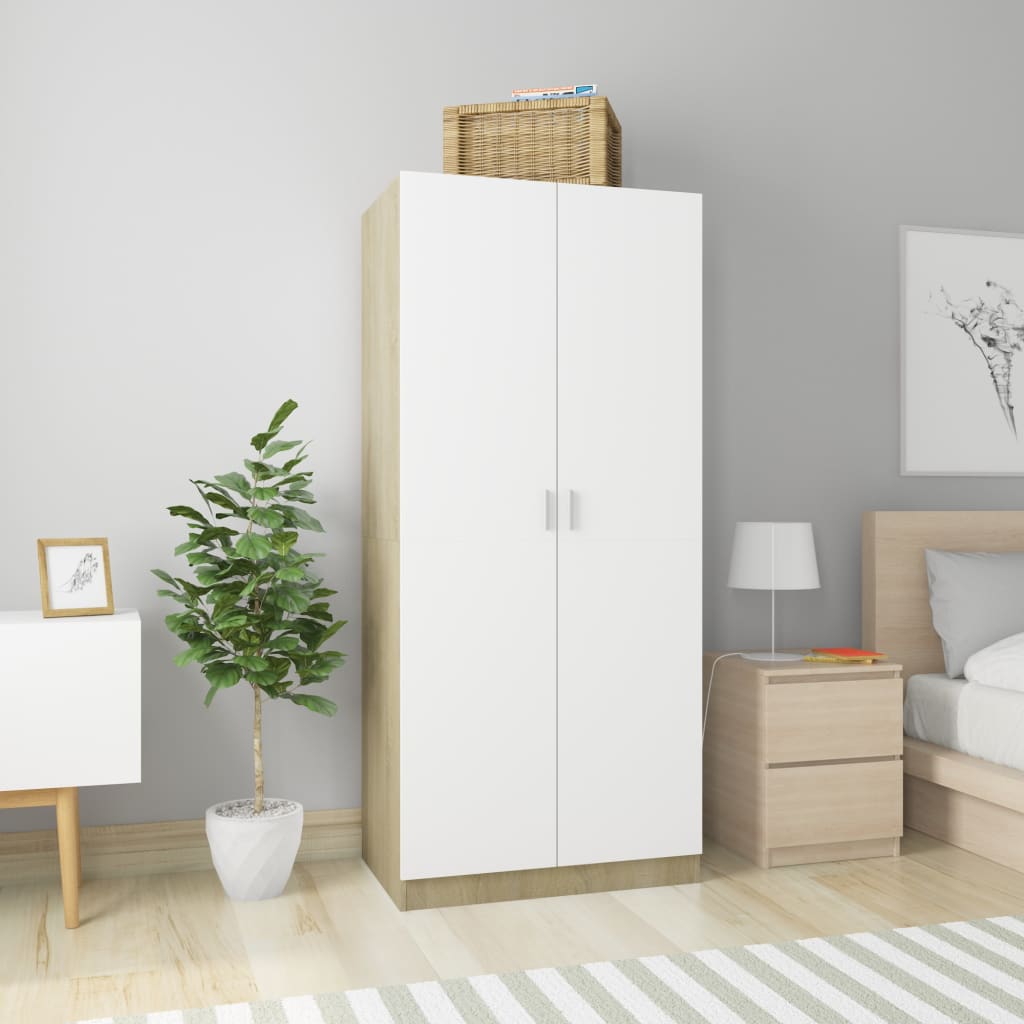 vidaXL Wardrobe White and Sonoma Oak 80x52x180 cm Engineered Wood