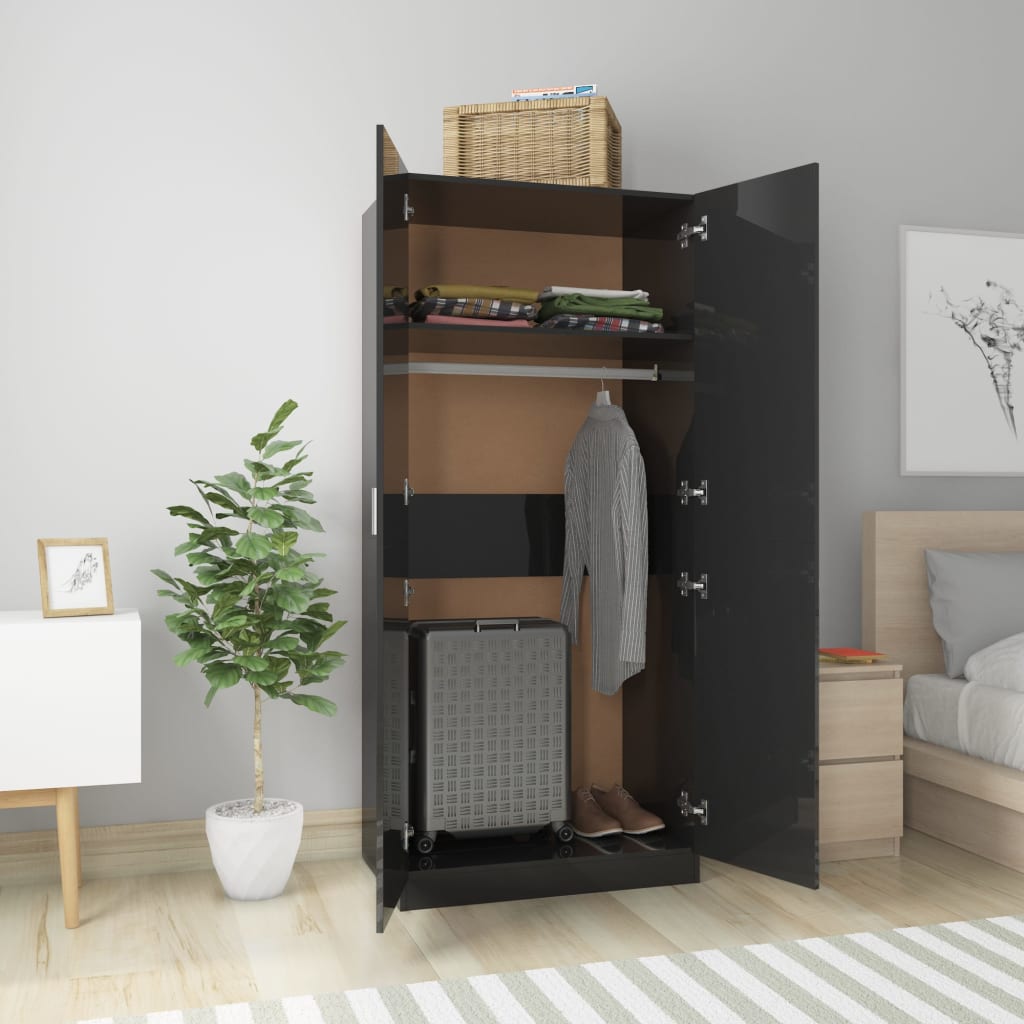 vidaXL Wardrobe High Gloss Black 80x52x180 cm Engineered Wood