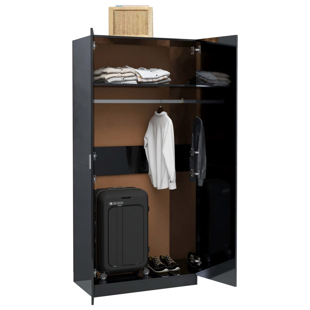 vidaXL Wardrobe High Gloss Black 80x52x180 cm Engineered Wood