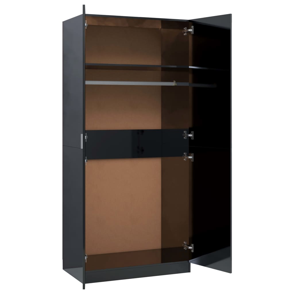 vidaXL Wardrobe High Gloss Black 80x52x180 cm Engineered Wood