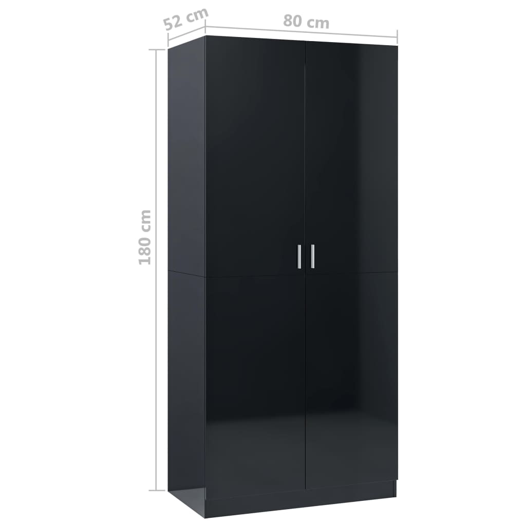 vidaXL Wardrobe High Gloss Black 80x52x180 cm Engineered Wood