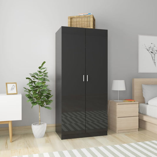 vidaXL Wardrobe High Gloss Black 80x52x180 cm Engineered Wood