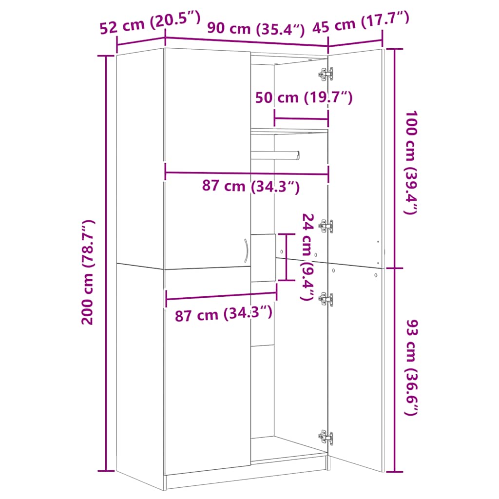 Wardrobe Sonoma Oak 90x52x200 cm Engineered Wood