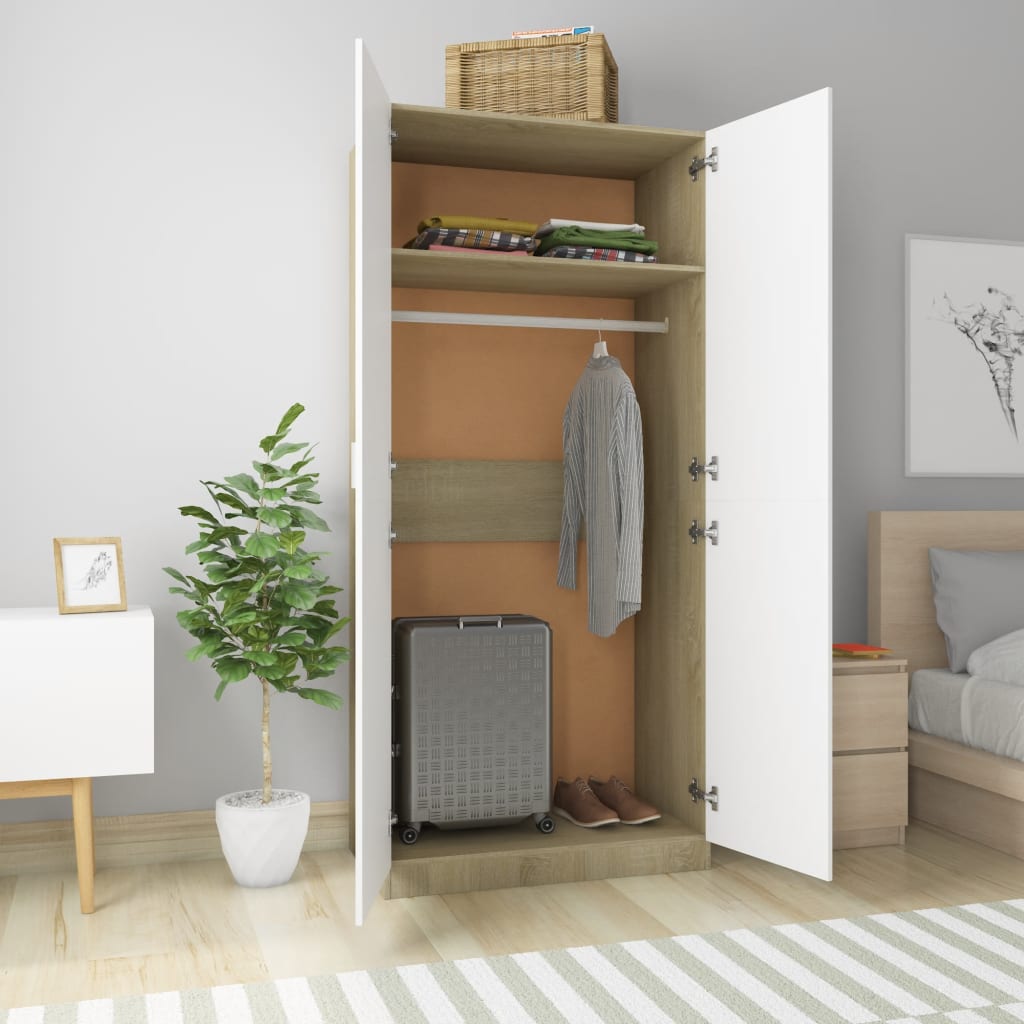 vidaXL Wardrobe White and Sonoma Oak 90x52x200 cm Engineered Wood