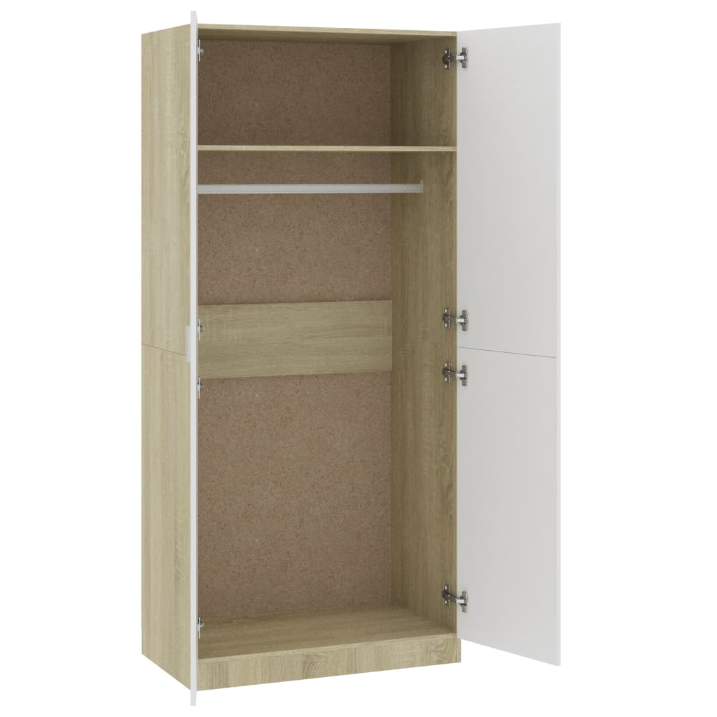 vidaXL Wardrobe White and Sonoma Oak 90x52x200 cm Engineered Wood