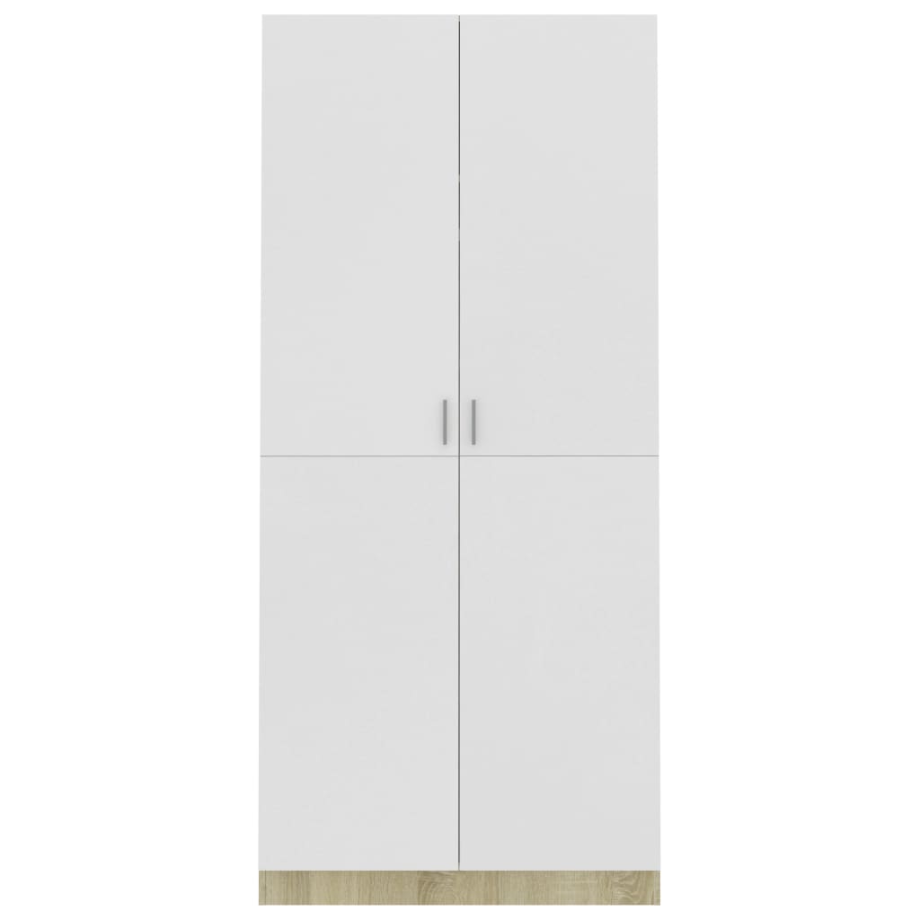 vidaXL Wardrobe White and Sonoma Oak 90x52x200 cm Engineered Wood