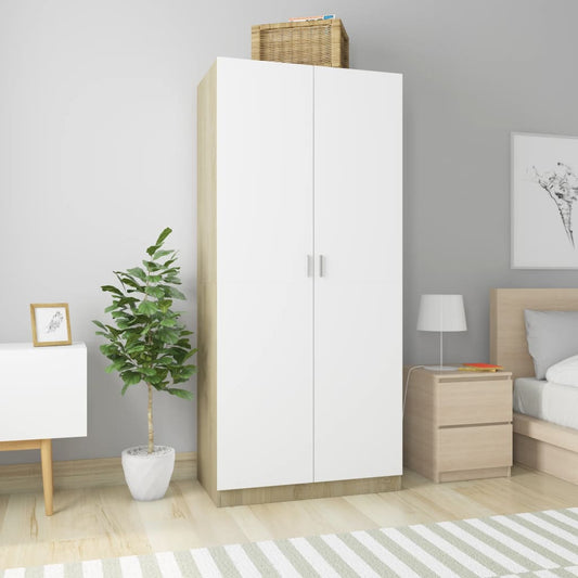 vidaXL Wardrobe White and Sonoma Oak 90x52x200 cm Engineered Wood