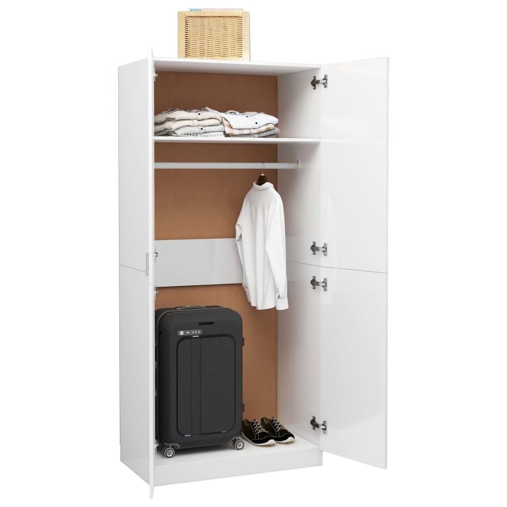 vidaXL Wardrobe High Gloss White 90x52x200 cm Engineered Wood