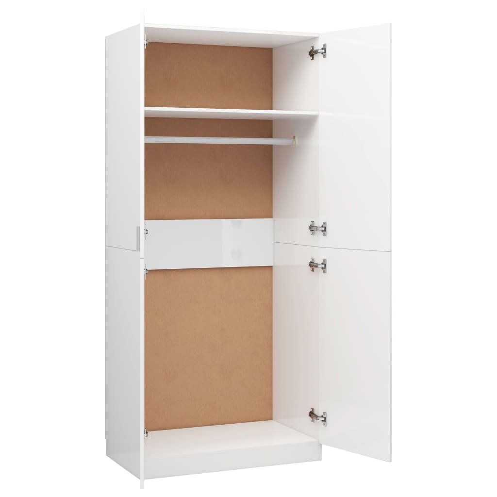 vidaXL Wardrobe High Gloss White 90x52x200 cm Engineered Wood