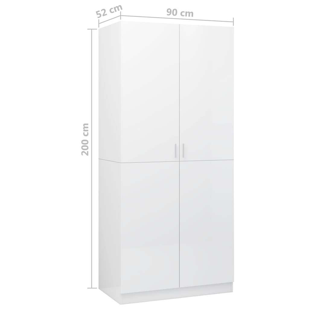 vidaXL Wardrobe High Gloss White 90x52x200 cm Engineered Wood