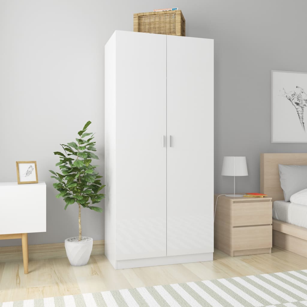 vidaXL Wardrobe High Gloss White 90x52x200 cm Engineered Wood