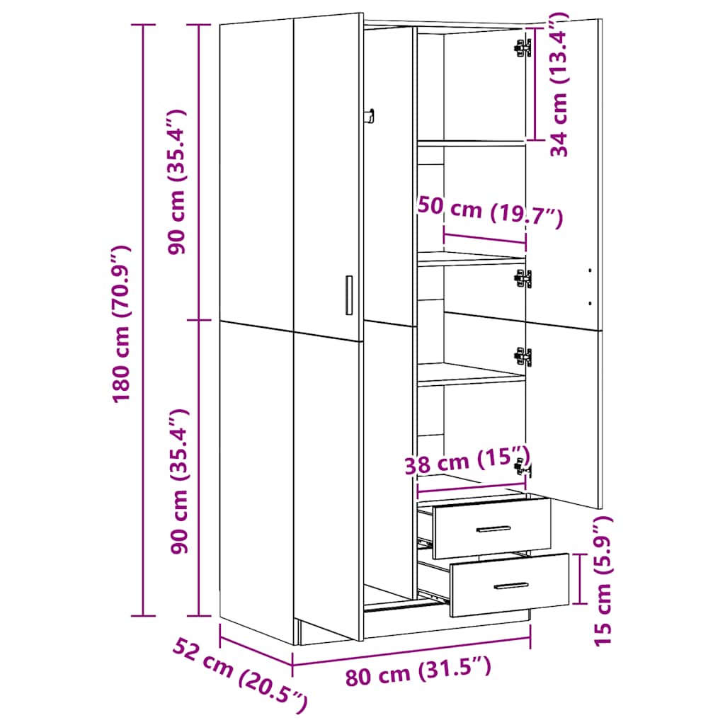 Wardrobe Sonoma Oak 80x52x180 cm Engineered Wood