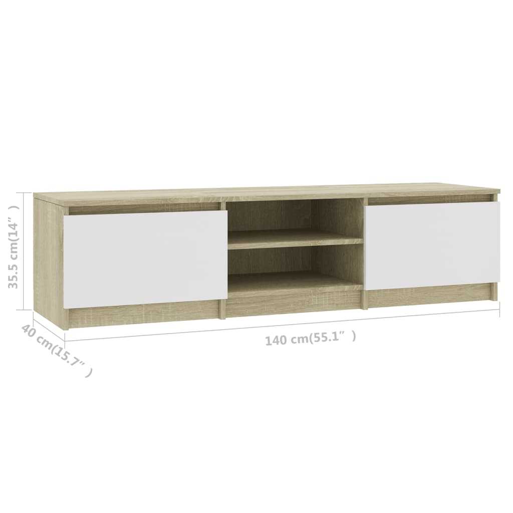 vidaXL TV Cabinet White and Sonoma Oak 140x40x35.5 cm Engineered Wood