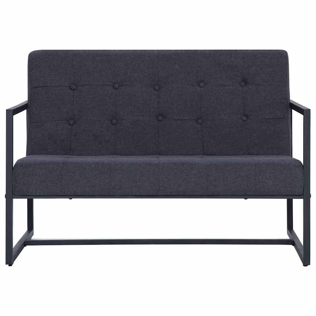 2-Seater Sofa with Armrests Dark Gray Steel and Fabric