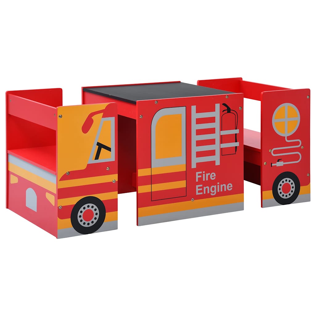 286190 vidaXL 3 Piece Kids Chair Table Set Fire Truck Design Wood