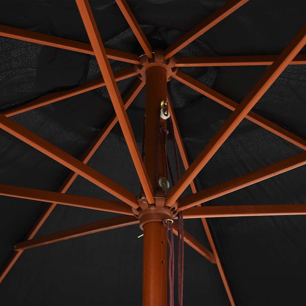 Garden Parasol with Wooden Pole 350 cm Black