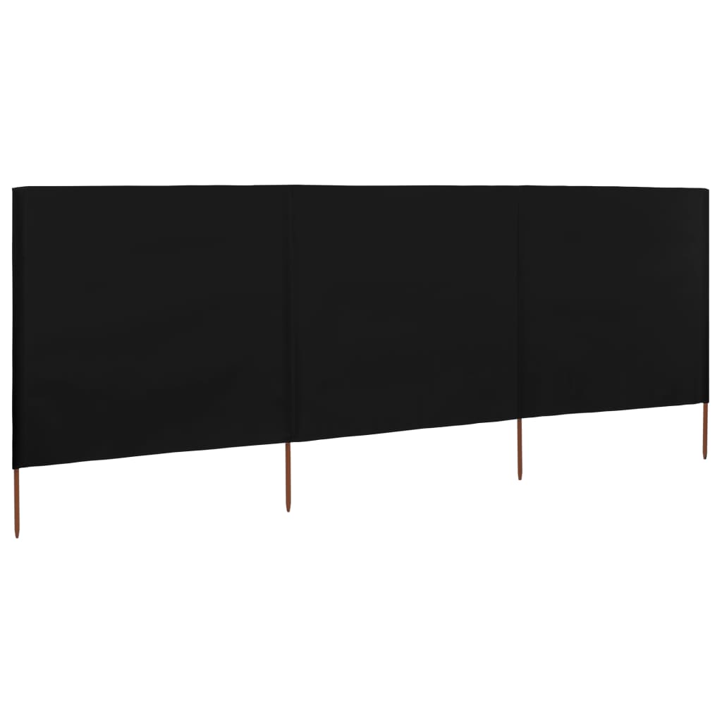 3-panel Wind Screen Fabric 400x120 cm Black