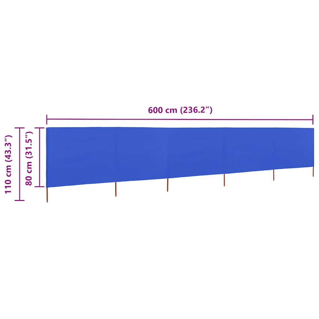 5-panel Wind Screen Fabric 600x80 cm Azure Blue