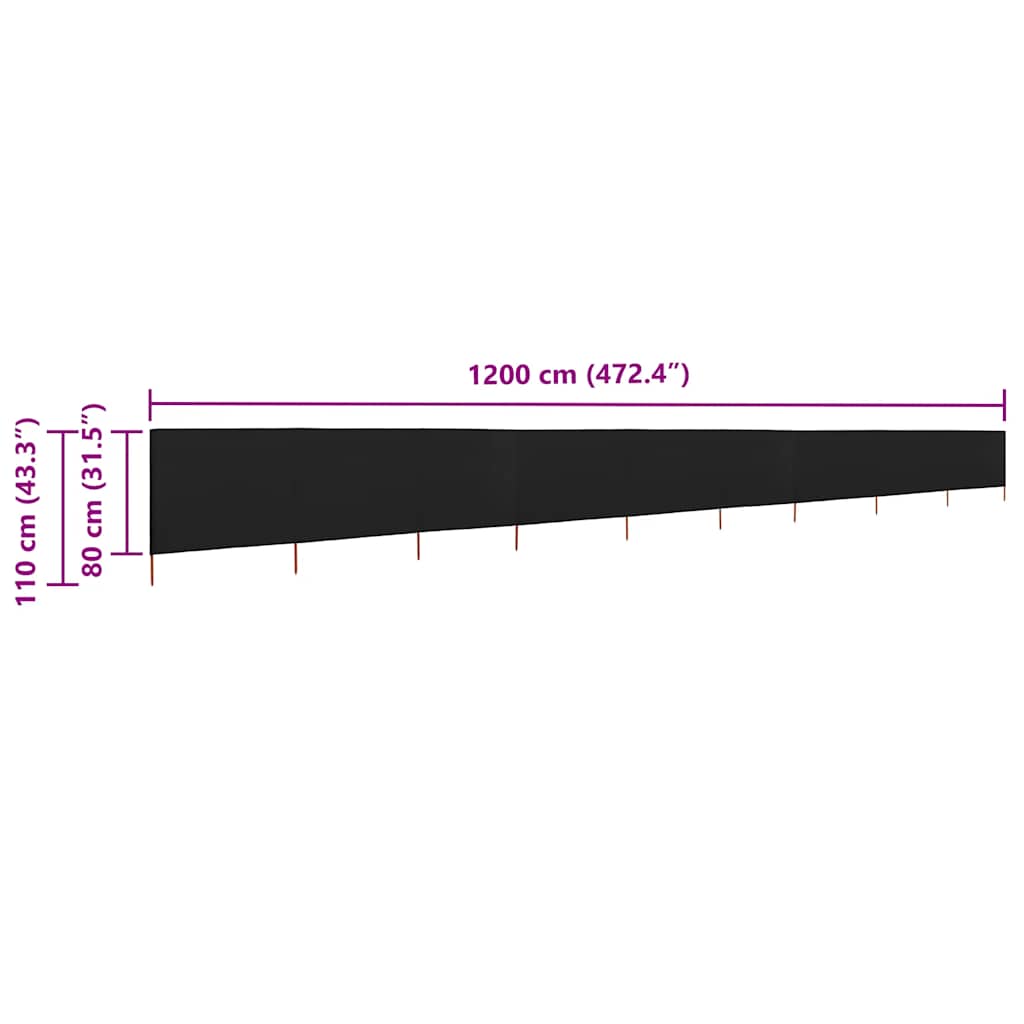 9-panel Wind Screen Fabric 1200x80 cm Black