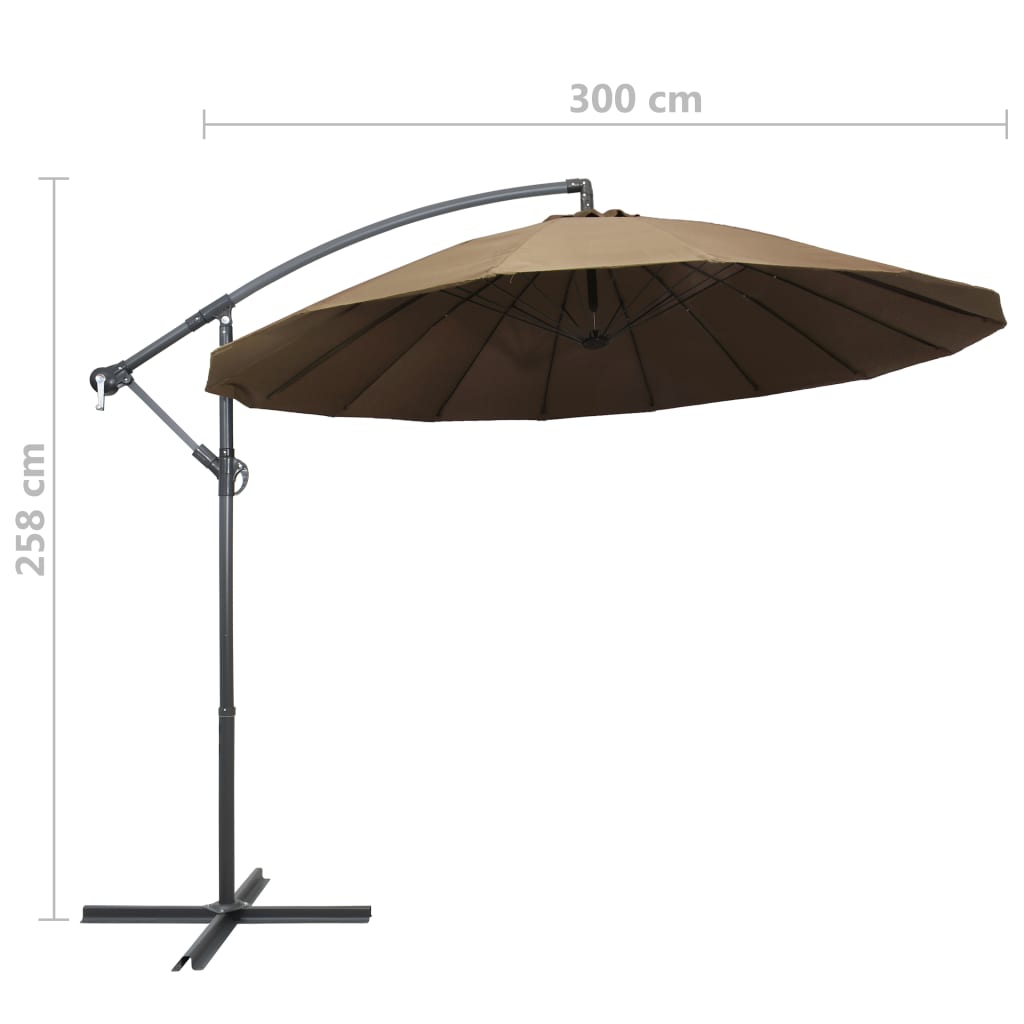 vidaXL Hanging Garden Parasol Taupe 3 m Aluminium Pole