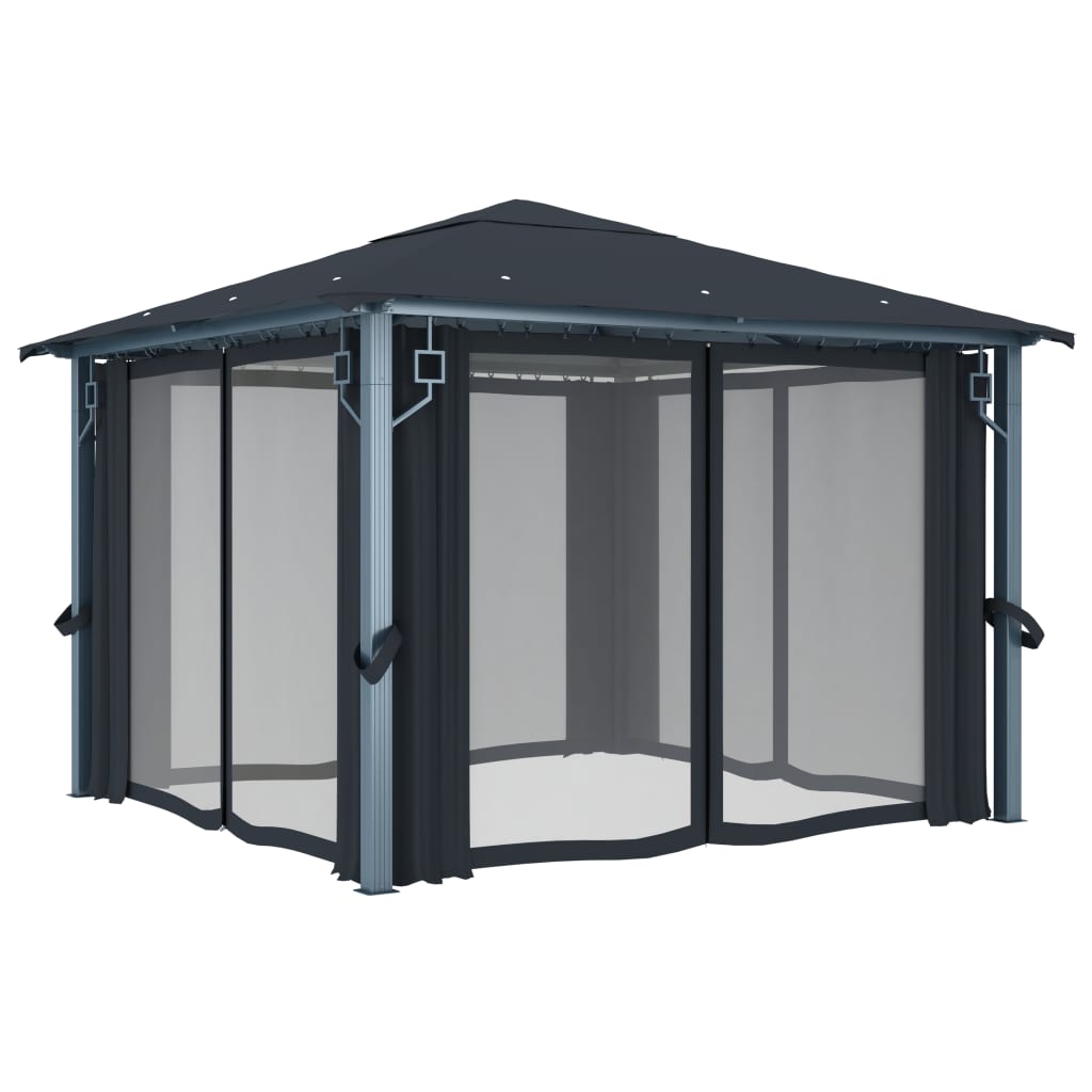 vidaXL Gazebo with Curtain 300x300 cm Anthracite Aluminium