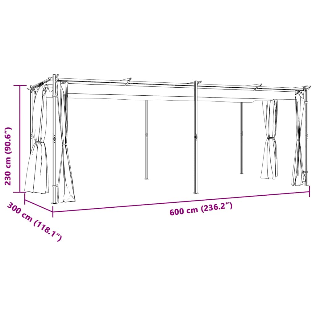 vidaXL Gazebo with Curtains 3x6 m Cream Steel