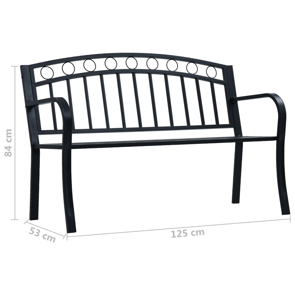 Garden Bench | Black | Steel | 125 cm wide | Durable