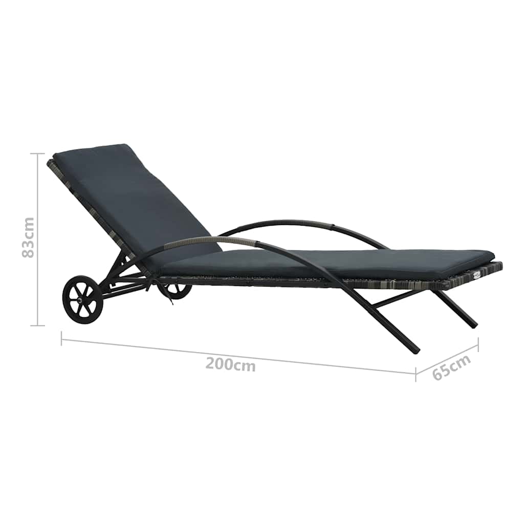 Sun Lounger | Anthracite and Grey | PE Rattan and Powder-Coated Steel
