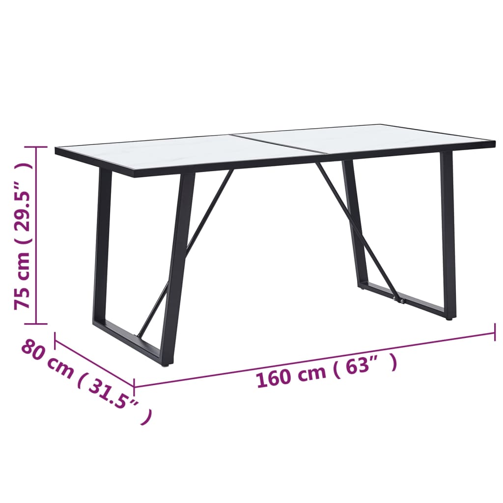 vidaXL Dining Table White 160x80x75 cm Tempered Glass